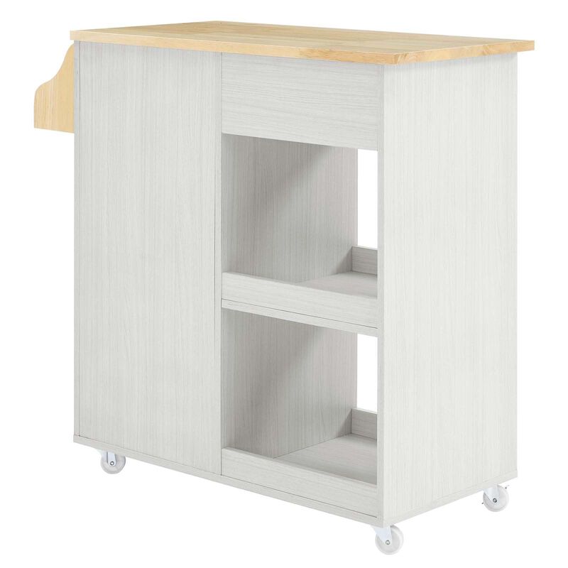 Modway Culinary Rolling Kitchen Cart with Storage in White Natural - 3 Tiers Kitchen Island on Wheels with Spice Rack, Functional as a Coffee Station, Bar Cabinet or Butcher Block Island image number 2