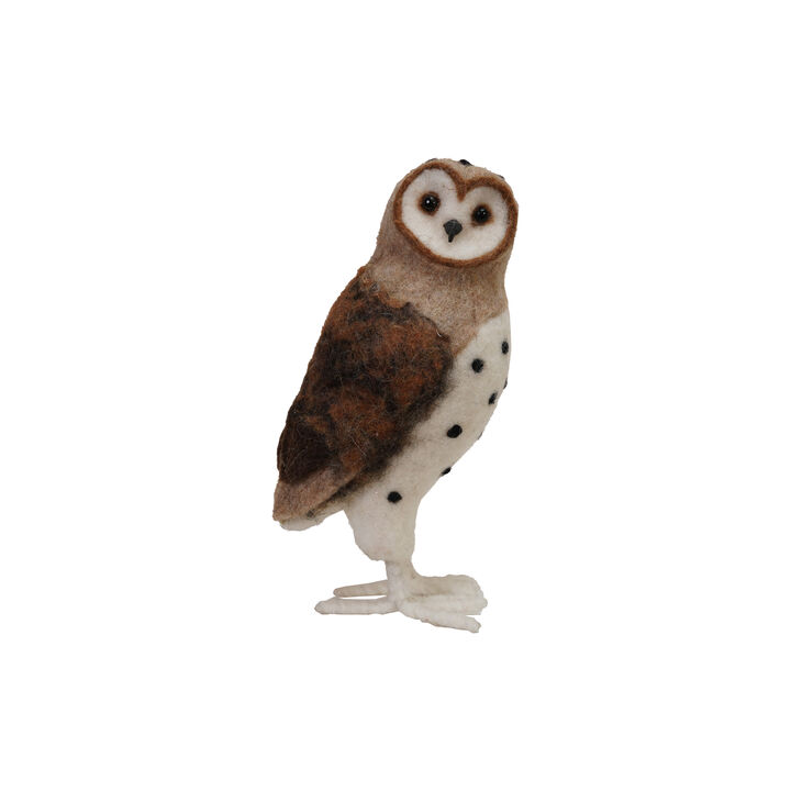 Handmade Wool Felt Barn Owl, Brown