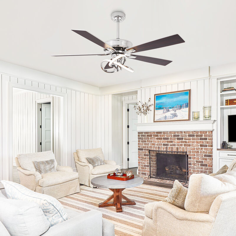 52-Inch Modern Chrome Integrated LED Ceiling Fan with Light and Remote Control