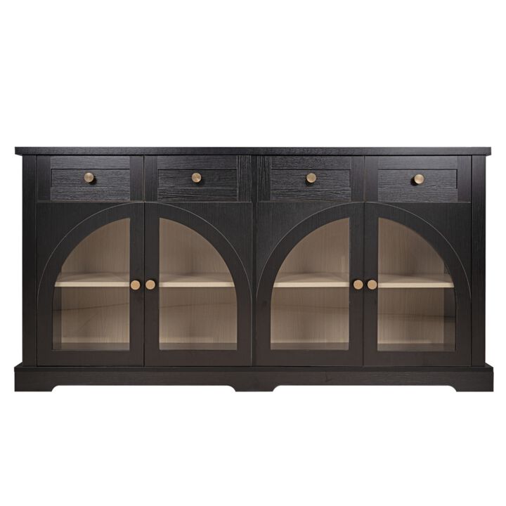 Semkit Farmhouse Arched Glass Door Sideboard Cabinet