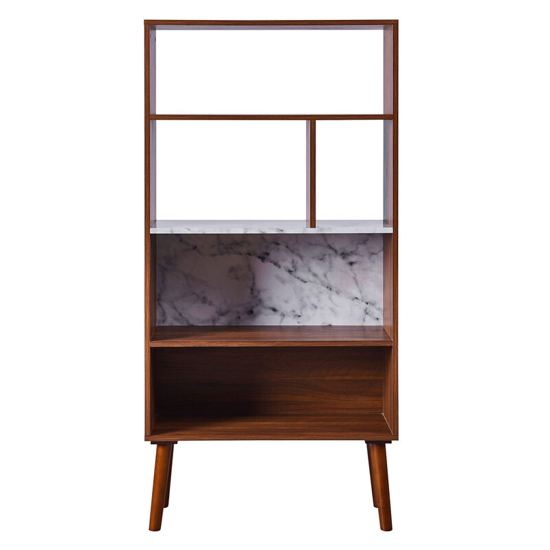 Kingston Bookcase with Faux Marble Shelf & Accents, White/Walnut image number 0