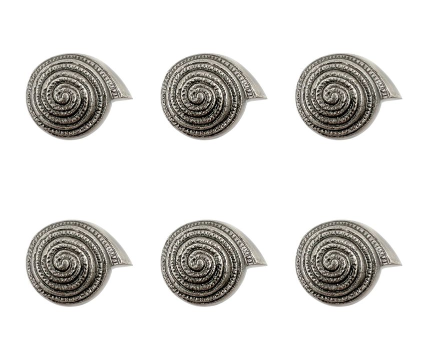 HomeRoots Set of Six Silver Novelty Knob Seashell Cast Aluminum Drawer Pull Knobs