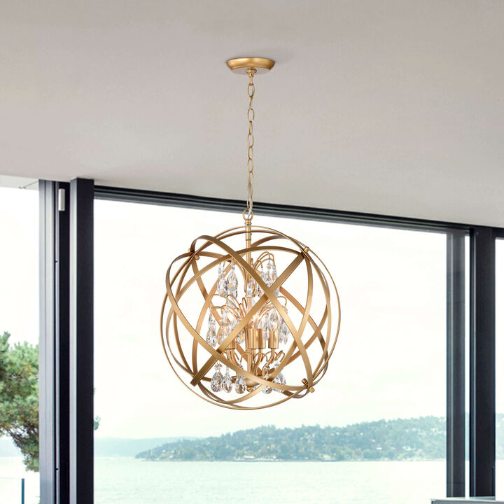Clara Yellow-ish Gold 5-Light Metal Globe Crystal Chandelier