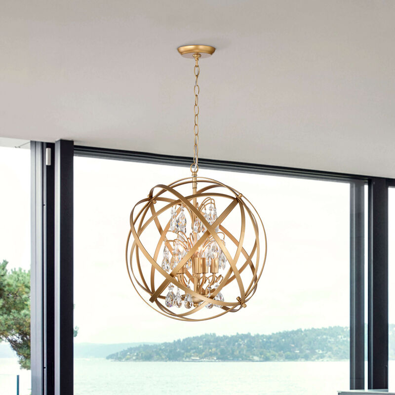 Clara Yellow-ish Gold 5-Light Metal Globe Crystal Chandelier image number 1