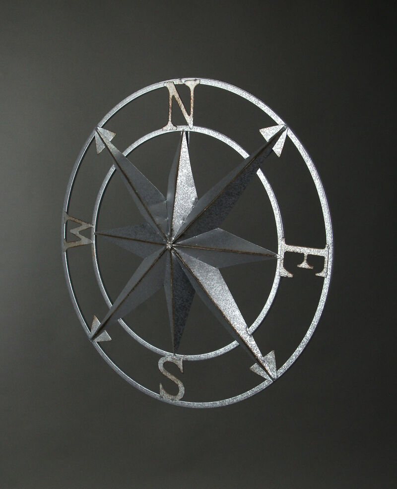 Galvanized Zinc Finish Metal Compass Rose Wall Hanging 20.5 Inch Diameter image number 1