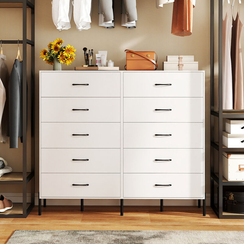 Modern Tall 5-Drawer Storage Chest with Metal Legs - White image number 7