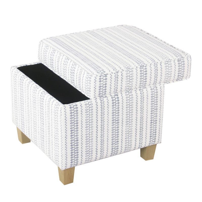 Pyp Square Storage Ottoman, 18 Inch Blue White Striped, Brown Legs