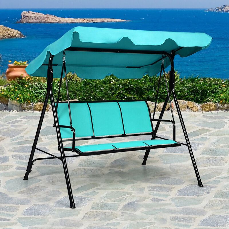 Mondawe 3 Person Steel Frame Patio Swing with Polyester Angle and Adjustable Canopy