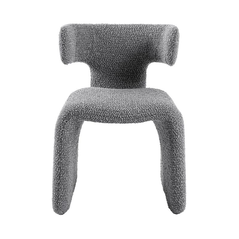 Cid Fiu 22 Inch Dining Chair, Curved Wingback, Gray Textured Polyester - Benzara