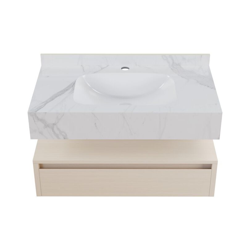 Avancer 36" Wall-Mounted Bathroom Vanity in White Oak with White Marble Sink Top image number 7