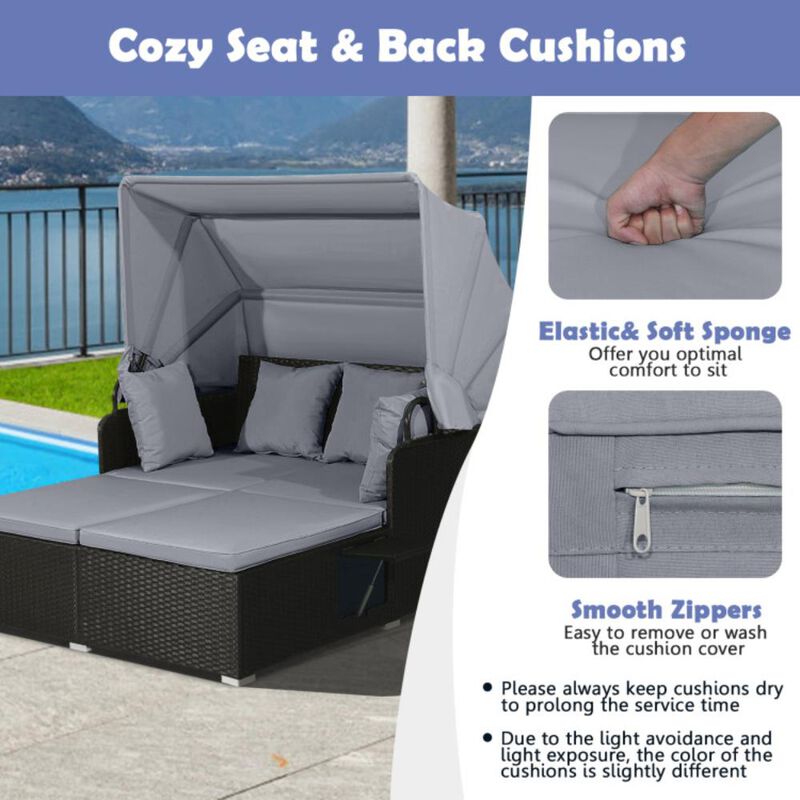 Patio Rattan Daybed with Retractable Canopy and Side Tables image number 4