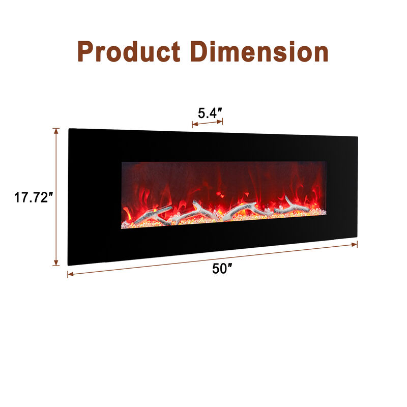 MONDAWE 50" Wall-Mounted Electric Fireplace 5120 BTU Heater with Bluetooth Speaker & Remote Control Adjustable Flame Color & Temperature Setting