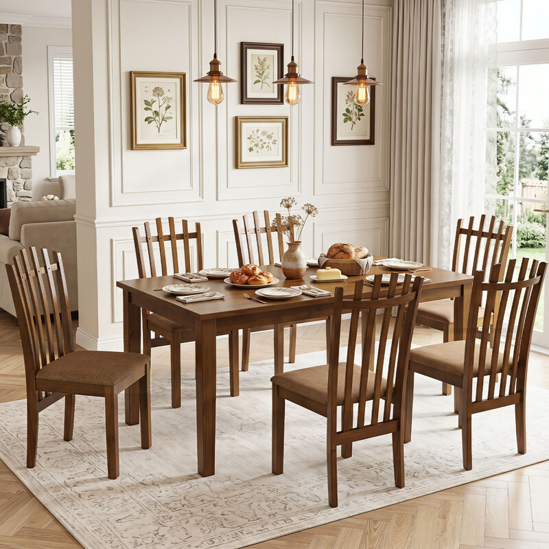 Set of 4 Slat Back Dining Chairs with Rubber Wood Frame for Dining Room-Brown image number 3