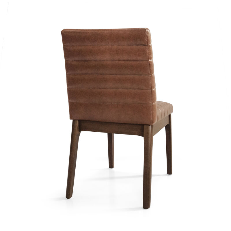Lissa Dining Chair, Channel Stitching, Brown Polyester Cushions, Wood Legs - Benzara