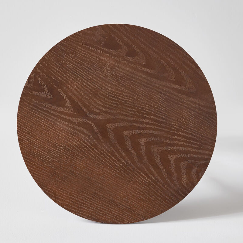 Solid Wood Round Side Table, Sculpted Rubberwood Accent Piece, Walnut Finish image number 3