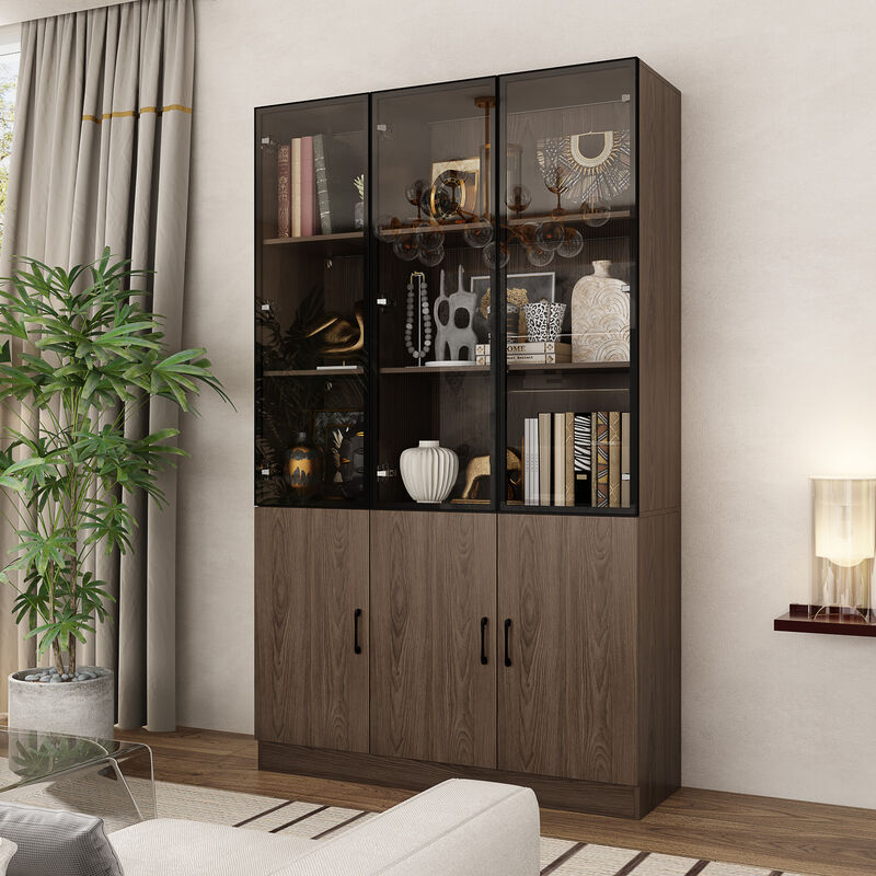 78.7'' H X 47.2'' W X 15.7'' D Glass Door Display Cases Bookcase With Adjustable Lighting