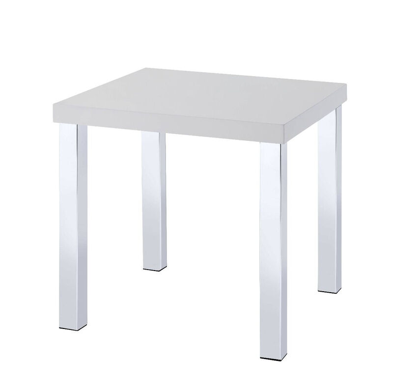 Homezia 22" Chrome And White High Gloss Square End Table