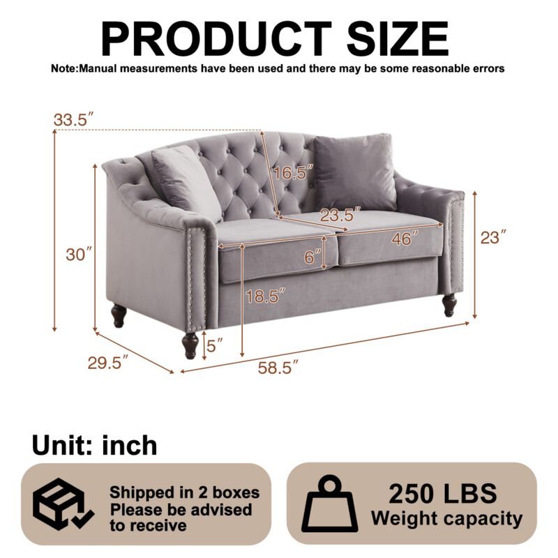 Frak 58.5" Velvet Chesterfield Loveseat image number 9