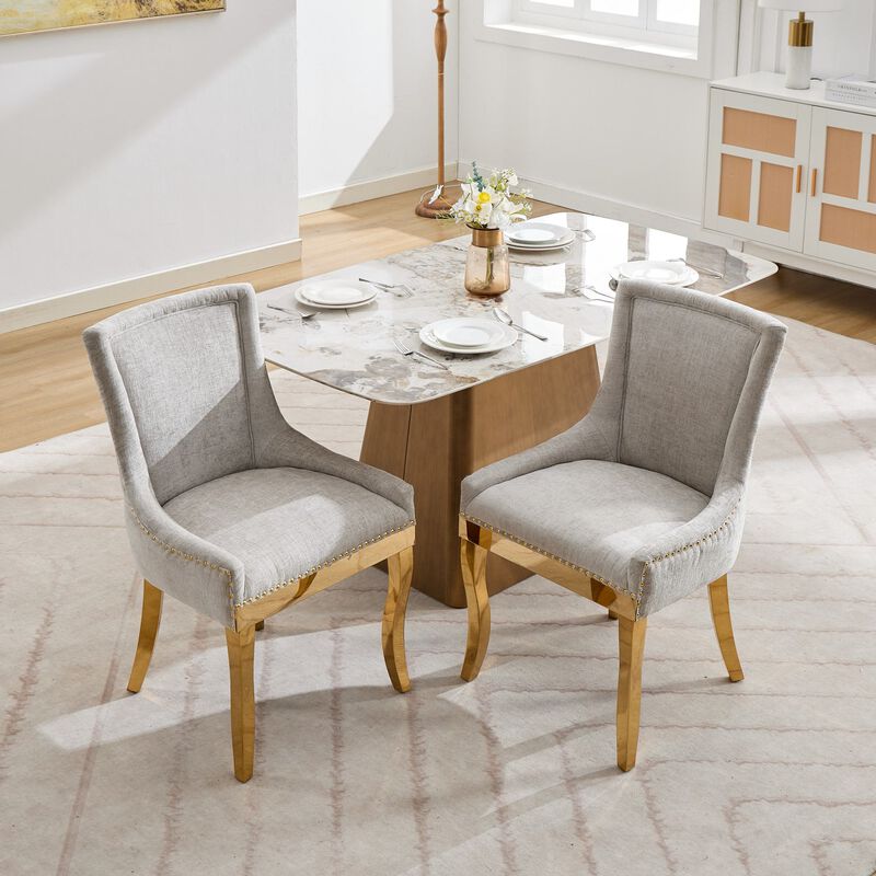 Whisen 2-Piece 24inch Chenille Dining Chairs, Gold Plated Legs One-Piece Upholstered American Design for Kitchen Dining Room image number 1