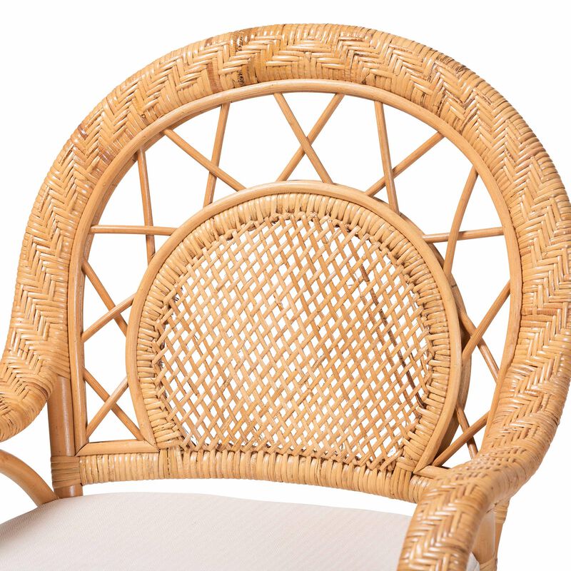 bali & pari Adam Natural Rattan Counter Stool with Cushion - Handwoven Wicker Swivel Bar Chair for Kitchen Island or Lounge Area