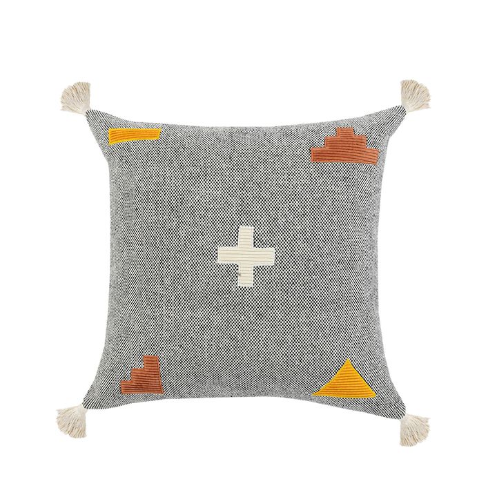 20" Gray and Orange Geometric Patchwork Square Throw Pillow