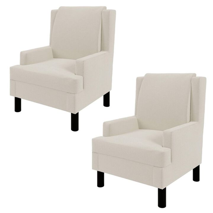 2 Pcs Upholstered Wingback Accent Chair, Modern Reading Armchair for Living Room, Bedroom, White