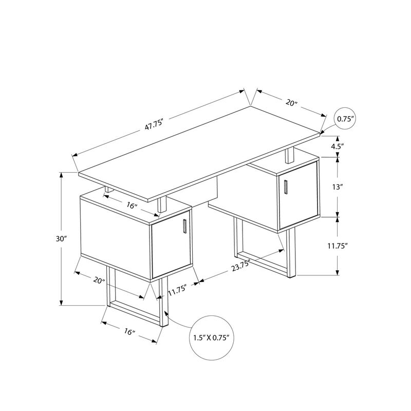 Monarch Specialties I 7606 Computer Desk, Home Office, Laptop, Storage, 48"L, Work, Metal, Laminate, Black, Contemporary, Modern