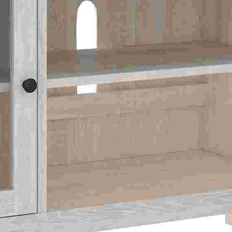 60 Inch TV Entertainment Console, 2 Glass Doors, Farmhouse, White, Gray - Benzara