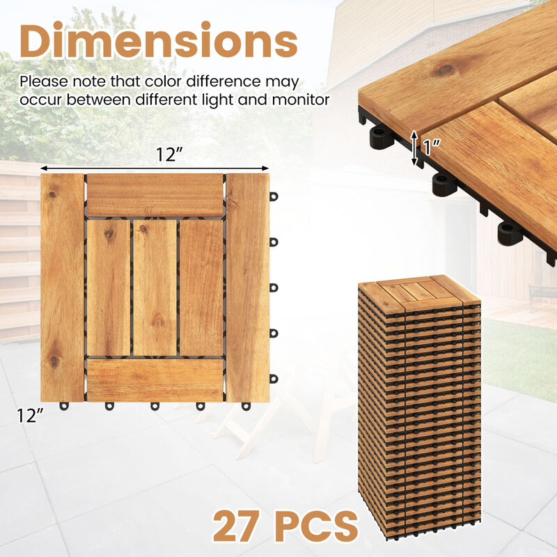 27 Piece Interlocking Wood Deck Tiles for Backyard Patio Porch and Poolside-Natural image number 2