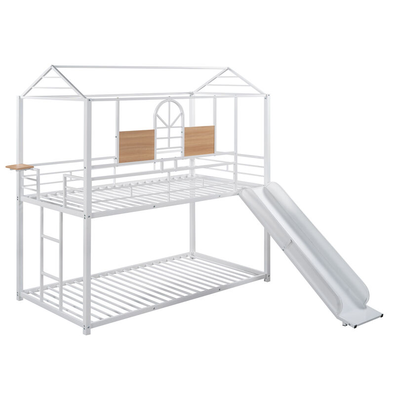 Whisen Twin Over Twin Metal Bunk Bed with Slide, Metal Playhouse for Kids Bedroom image number 7