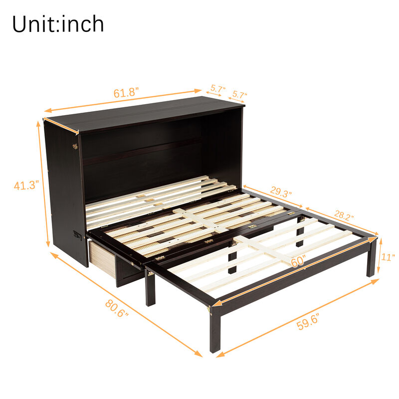 Queen Size Pine Wood Murphy Bed image number 9