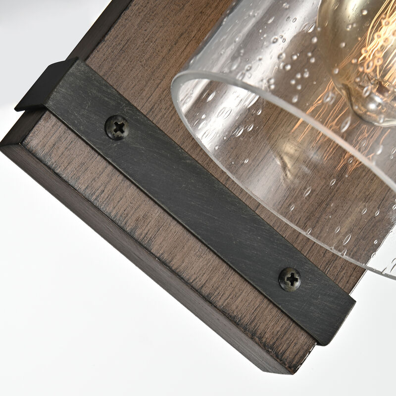 In&eacute;s Antique Black Metal and Natural Wood Base Glass Wall Sconce image number 6