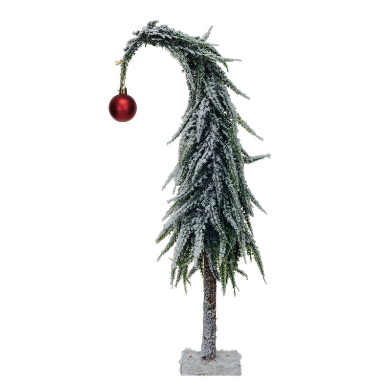 Faux Evergreen Tree with Wood Base and Snow Finish, Green and Red image number 0
