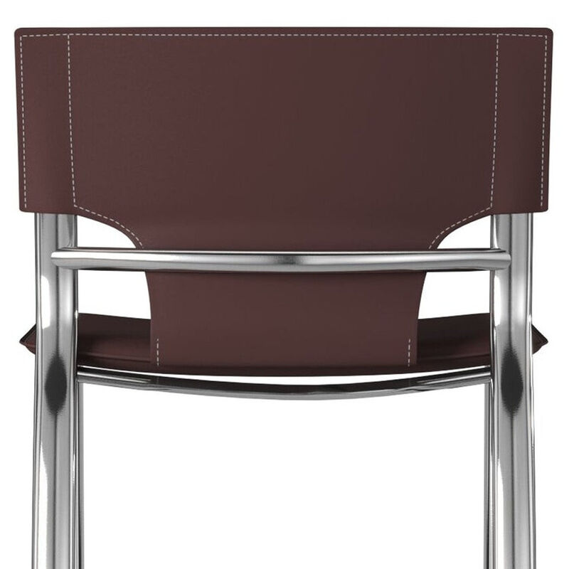 HomeRoots Set of Two 25" Brown and Silver Faux Leather and Metal Low Back Counter Height Bar Chairs image number 4