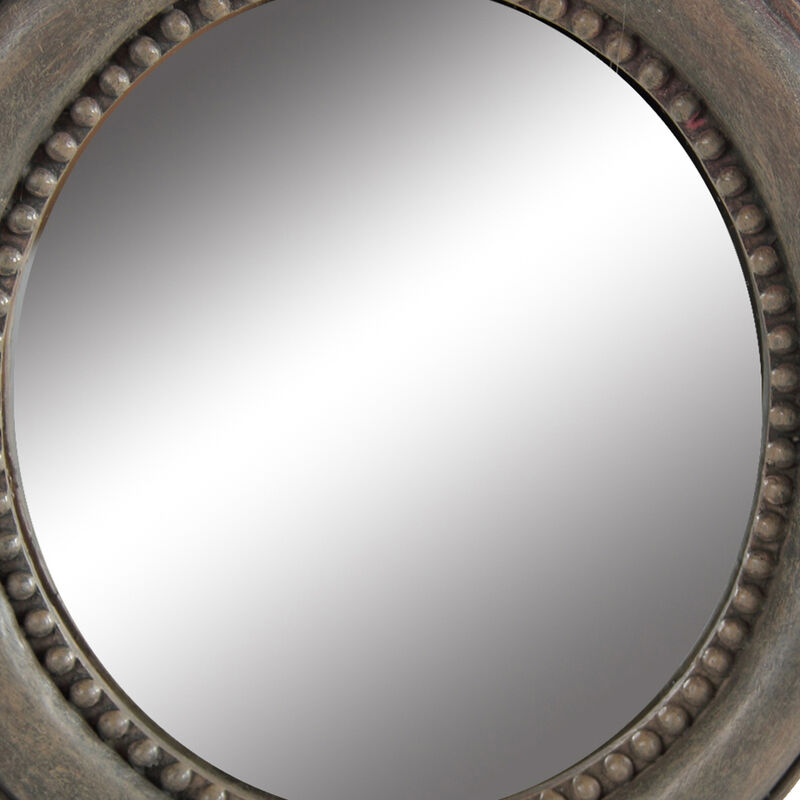 Round Wooden Framed Mirror with Parrot Sculpture Top, Multicolor image number 3