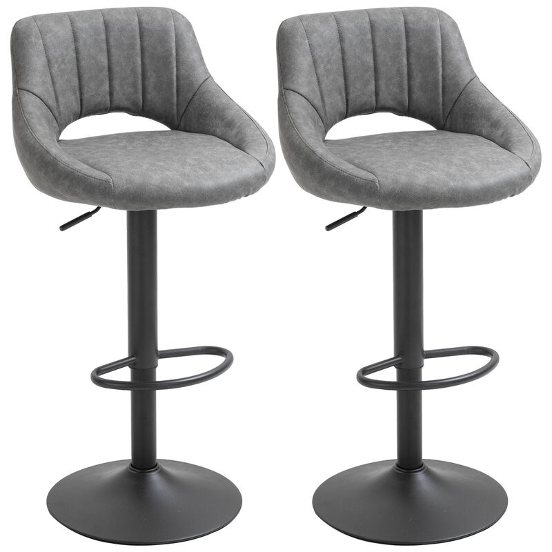 Gray Bar Duo: Set of 2 Adjustable Swivel Bar Stools
