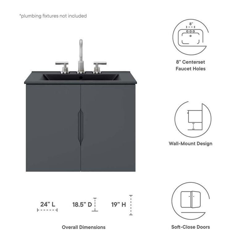 Modway Vitality 24" Bathroom Vanity, 24 Inch, Gray Black image number 7