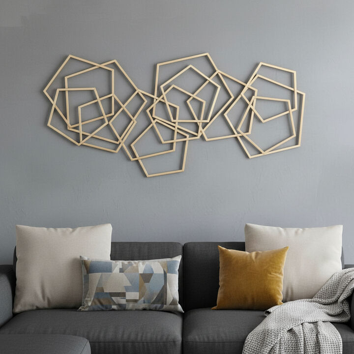 HomeRoots 24" X 48" Gold Metal Abstract Lines Hanging Dimensional Sculpture