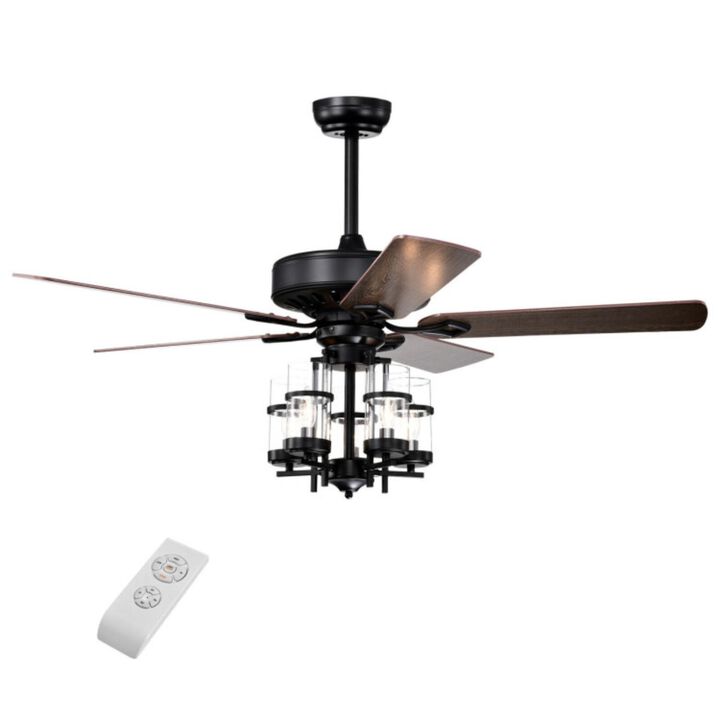 Hivvago 50 Inch Noiseless Ceiling Fan Light with Explosion-proof Glass Lampshades-Black