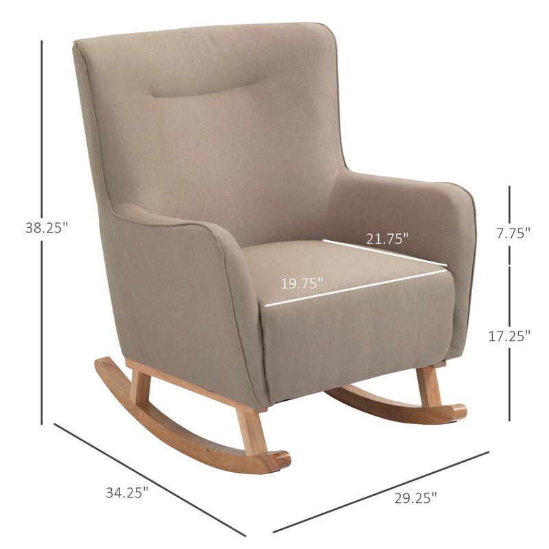 Modern Rocking Chair Sofa Armchair Modern Accent Chair with Thick Padding, Winged Back for Living Room, or Bedroom, Greige image number 3