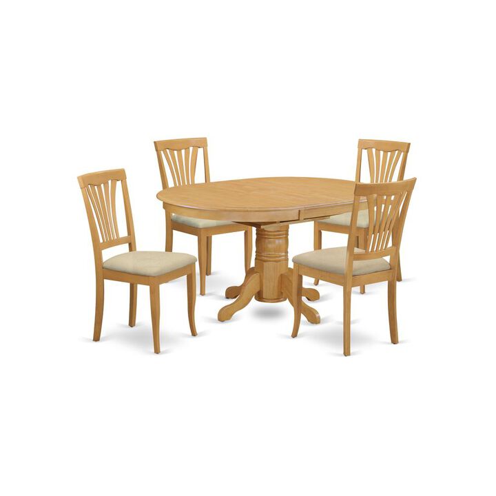5 Pc Dining room set-Oval Dining Table with Leaf and 4 Dining Chairs in Oak