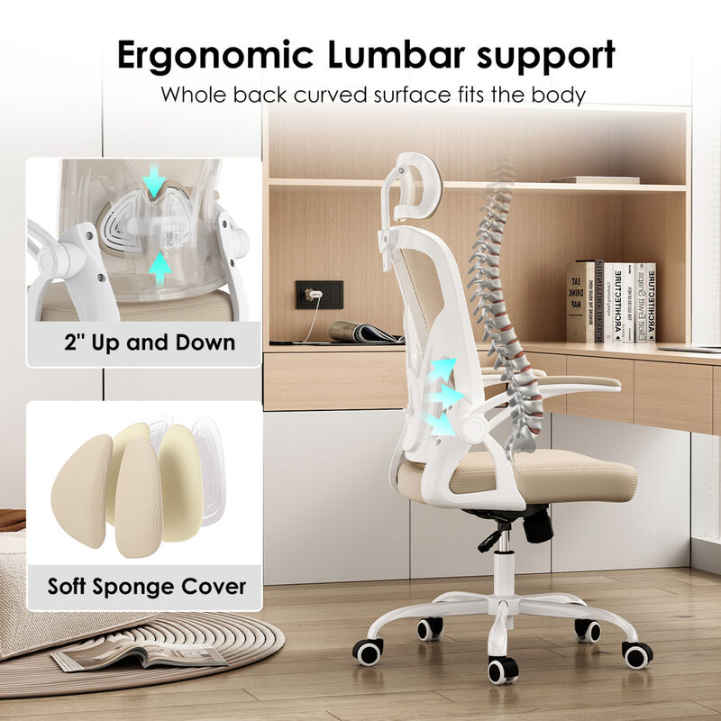 GOODSILO Ergonomic Office Chair with Adjustable Lumbar Support and Flip-Up Armrests image number 6