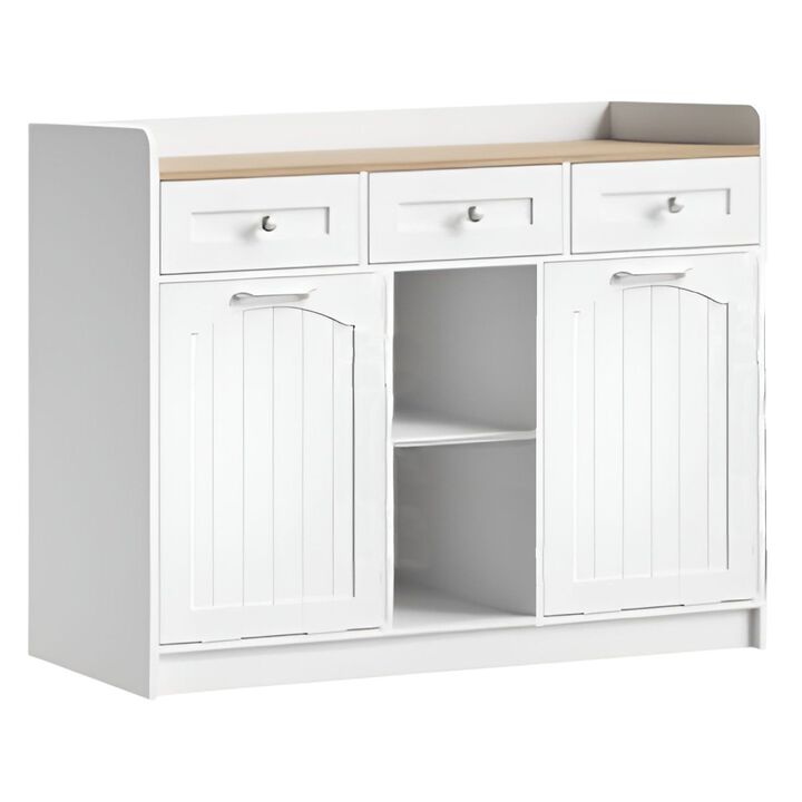 Laundry Hamper Cabinet with 3 Drawers, Dual Baskets and Shelves