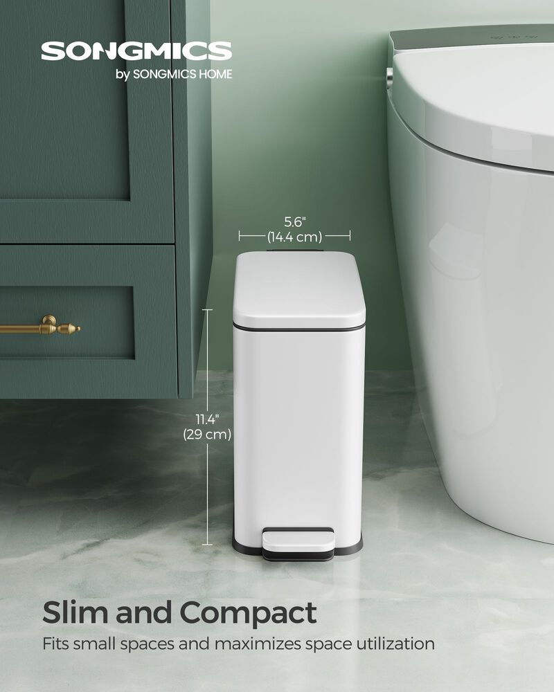 Bathroom Wastebasket with Lid &ndash; Slim, Space-Saving Trash Can for Tight Bathrooms or Apartment Use