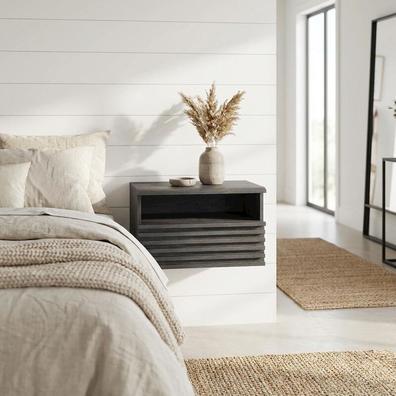 Wall-Mount Nightstand in Brown Finish with Modern Design image number 3