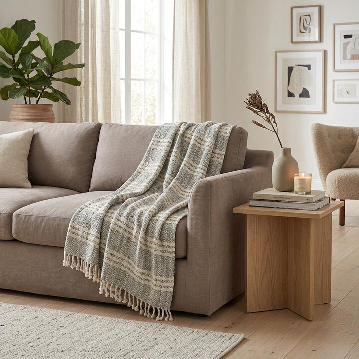 HomeRoots Charcoal Woven 100% Cotton Throw Blanket