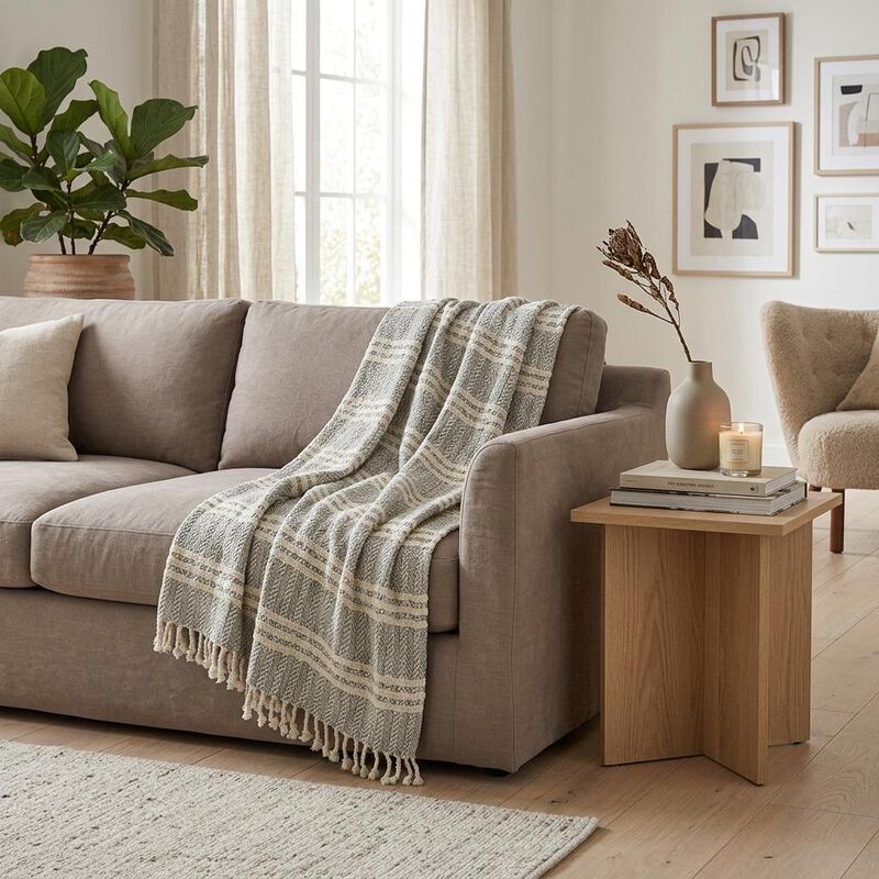 HomeRoots Charcoal Woven 100% Cotton Throw Blanket image number 1
