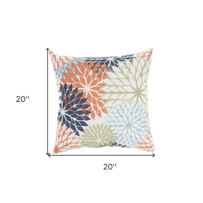 HomeRoots 20" Orange Green and Blue Floral Indoor Outdoor Throw Pillow image number 5
