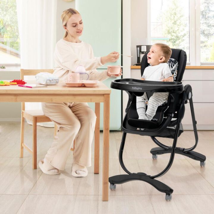 Hivvago Multifunctional Folding Baby High Chair with Rolling Wheels and Adjustable Height