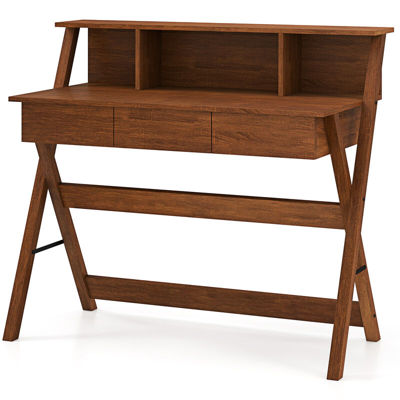 Mid-Century Desk with Monitor Stand and 3 Drawers for Home Office Organization image number 0